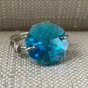 Women Ring Blue Faux Crystal Silver Tone Fashion Ring Jewelry Size 7 Unbranded